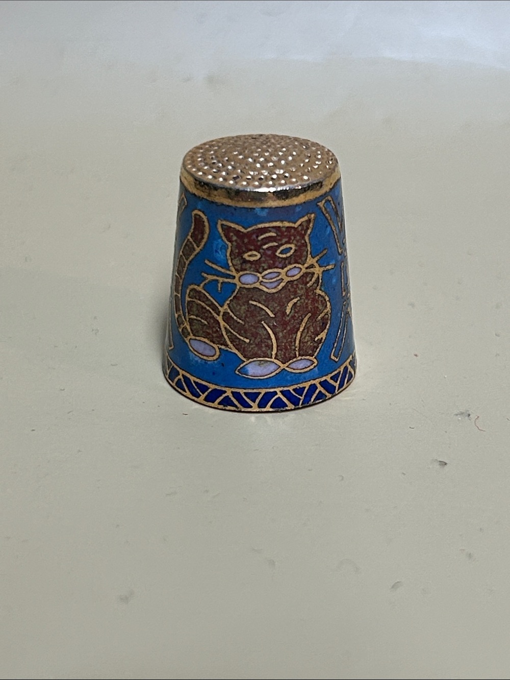 Chinese zodiac cloisonné email dice Blue Cat Thimble Decorative
